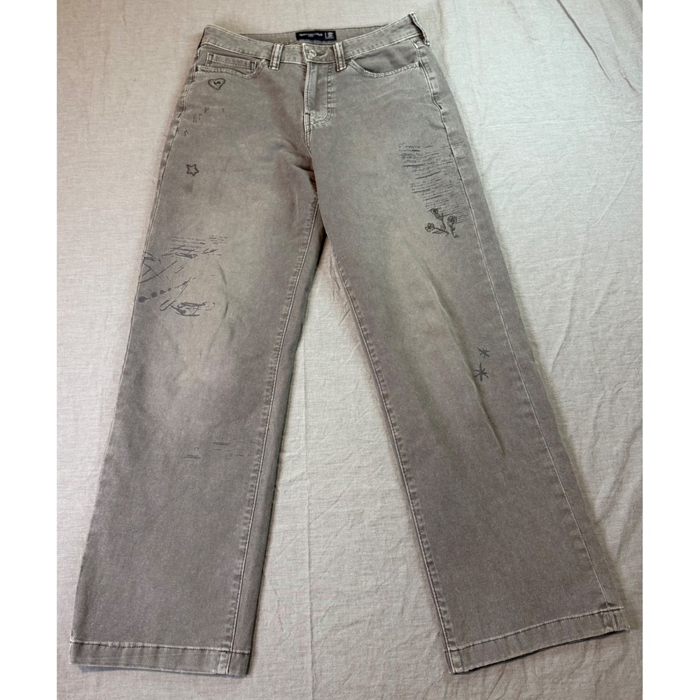 Abercrombie Fitch Jeans Pants Baggy Gray Embellished Streetwear Size 29x32